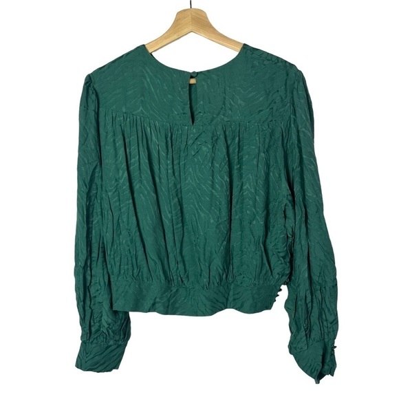 Topshop Emerald Green Jacquard Animal Print Long Sleeve Blouse 8 - Picture 4 of 7